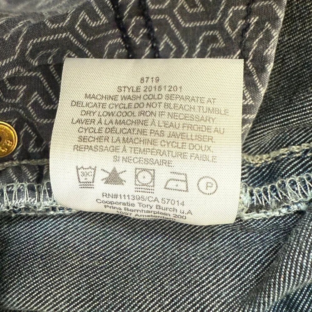 Tory Burch Straight Leg Denim Jeans Womens 28 Blue Stretch Logo Designer Classic